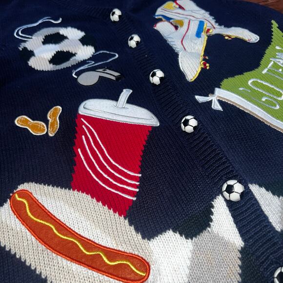 Vintage Soccer Go Team Sports Theme Sweater Vest Hot Dog Whistle Embroidered L - Picture 5 of 7